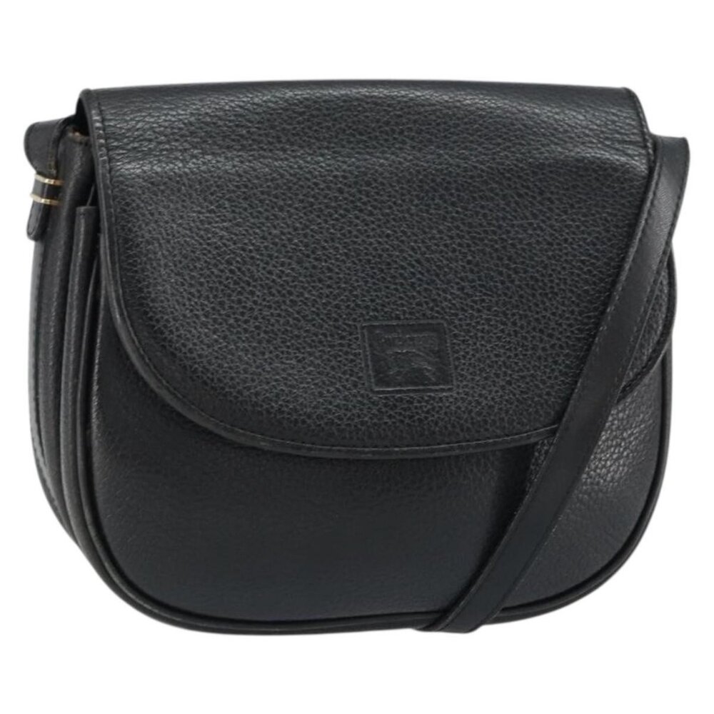 Authentic Burberrys Shoulder Bag Leather Black Gold